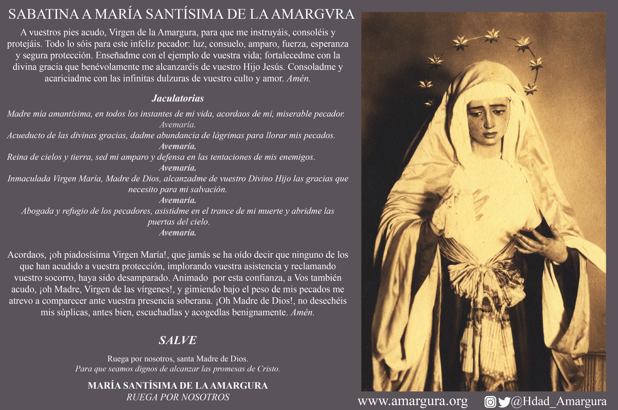Misa por nuestros hermanos recientemente fallecidos y sabatina a Mª Stma. de la Amargura