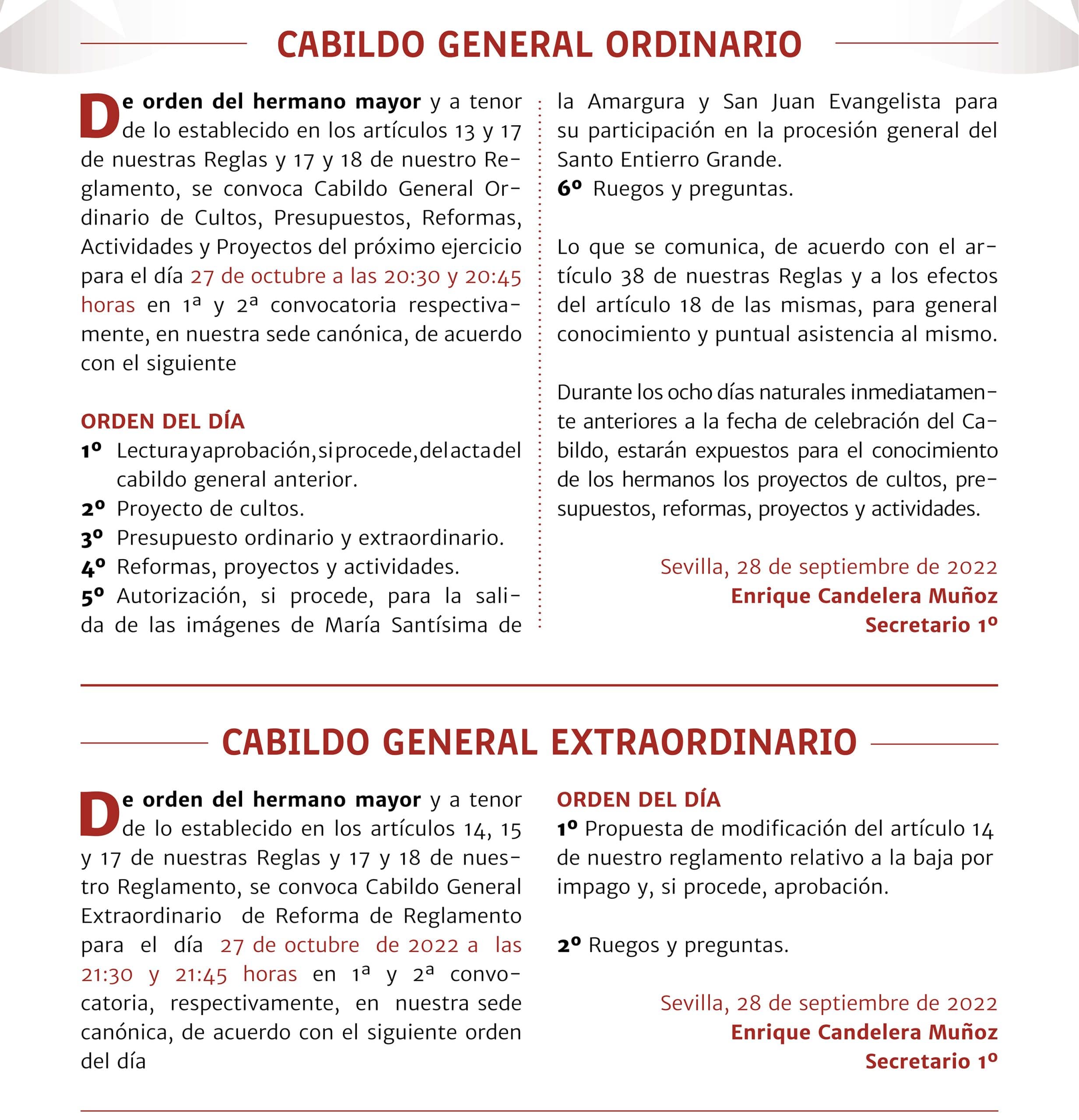Cabildos Generales Ordinario y Extraordinario