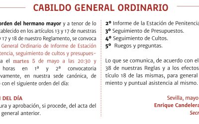 Cabildo General Ordinario de Informe de Estación de Penitencia, Seguimiento de Cultos y de Presupuestos